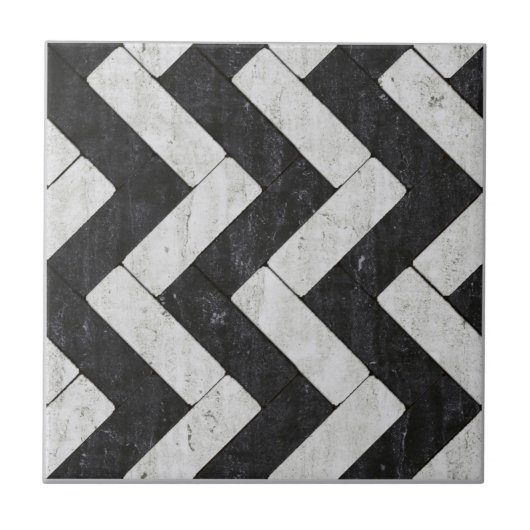 Zig-Zag White en Black Brick Pavers Tegeltje (Voorkant)
