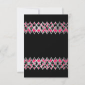 Zig zag zilverlijnen, roze details op massief zwar bedankkaart (Achterkant)