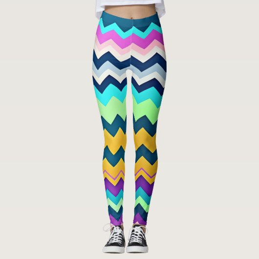 Zig-zagging pastel regenboogpatroon leggings (Voorkant)