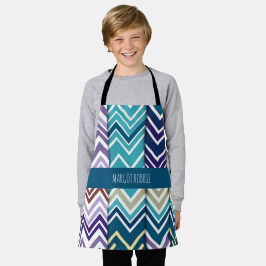 Zig Zagging pastel Verticaal Groen Retro Patroon Schort (Gedragen)