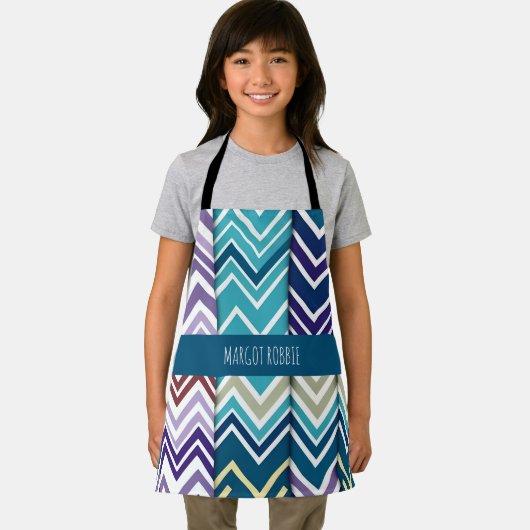 Zig Zagging pastel Verticaal Groen Retro Patroon Schort (Insitu)