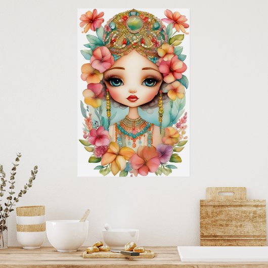 Zigeuner Meisje Met Kralen INGELIJSTE KUNST Poster (Keuken)