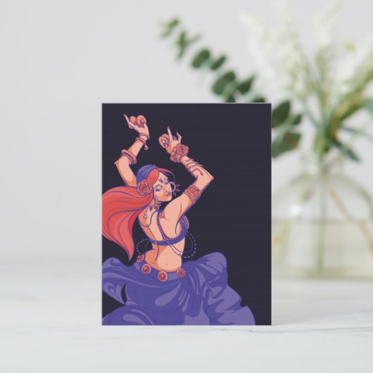 Zigeuner tribale danseres dansen met bekkens briefkaart (Staand voorkant)