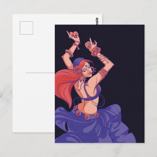 Zigeuner tribale danseres dansen met bekkens briefkaart (Voorkant / Achterkant)