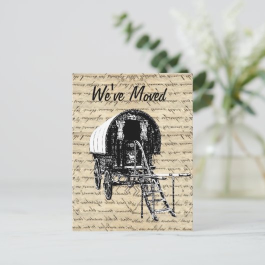  zigeunerkaravaan adreswijziging aankondigingskaart (Staand voorkant)