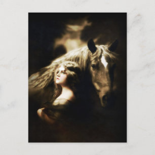 zigeunermeisje met  Antiek Briefkaart voor paarden