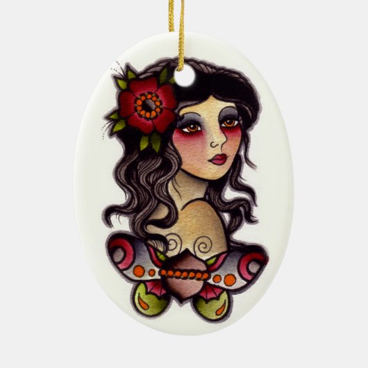 zigeunermeisje met vlinder keramisch ornament (Achterkant)