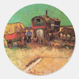 zigeuners met caravans van Vincent van Gogh Ronde Sticker
