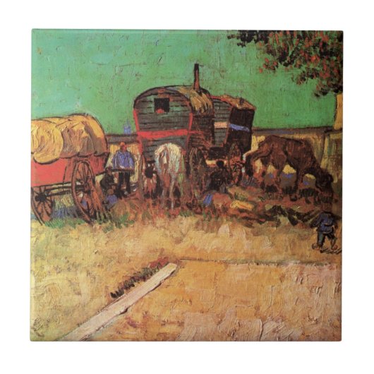 zigeuners met caravans van Vincent van Gogh Tegeltje (Voorkant)