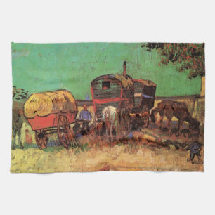 Zigeuners met Karavanen door Vincent van Gogh Theedoek