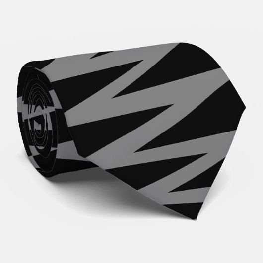 Zigzag - 50% grijs op zwart stropdas (Opgerold)