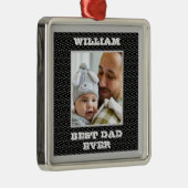 Zigzag beste papa ooit naam en foto zilver grijs metalen ornament (Rechts)