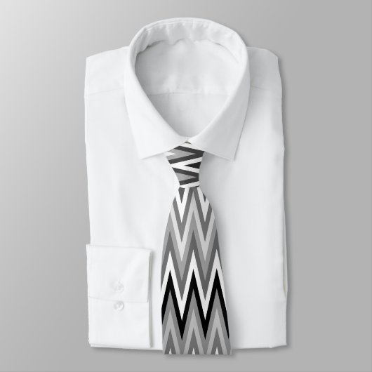 Zigzag Black en White Pattern Stropdas (Gebonden)
