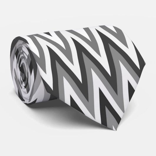 Zigzag Black en White Pattern Stropdas (Opgerold)