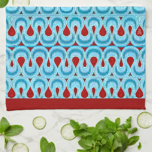 Zigzag Blauw en Rood Lint Snoep - Rode Rand Theedoek (Gevouwen)