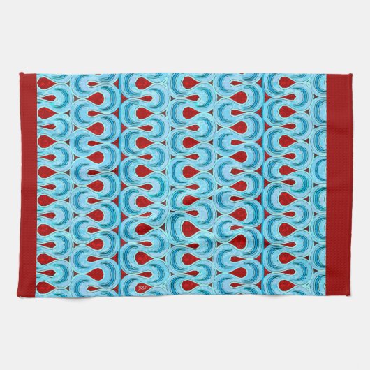 Zigzag Blauw en Rood Lint Snoep - Rode Rand Theedoek (Horizontaal)