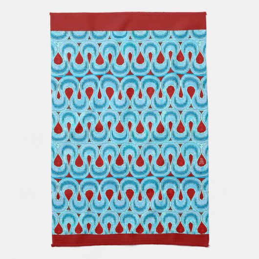 Zigzag Blauw en Rood Lint Snoep - Rode Rand Theedoek (Verticaal)