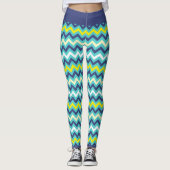Zigzag Blauw Groen Geel Chevron Patroon  Leggings (Voorkant)