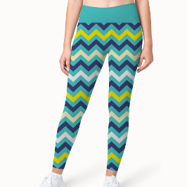 Zigzag Blauw Groen Geel Chevron Patroon  Leggings