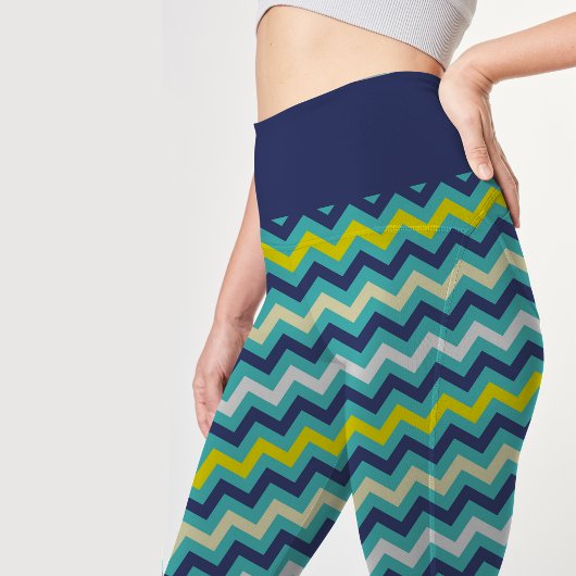 Zigzag Blauw Groen Geel Chevron Patroon  Leggings