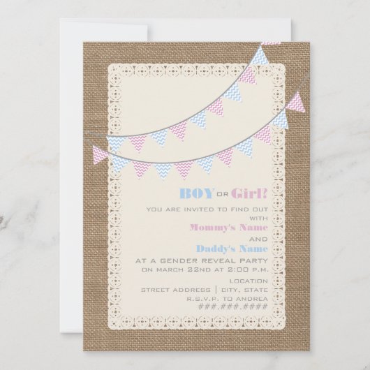 Zigzag Bunting Gender onthulling Party Invitation Kaart (Voorkant)