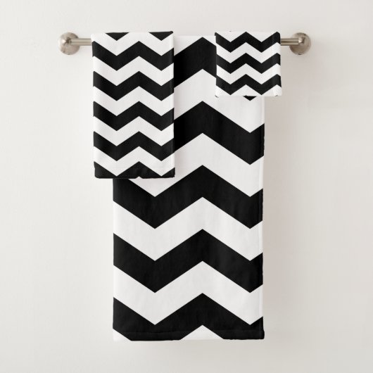 Zigzag Chevron Black en White Bad Handdoek (Insitu)