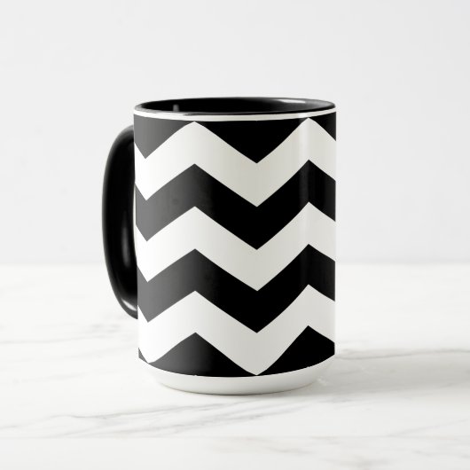 Zigzag Chevron Black en White Mok (Voorkant links)