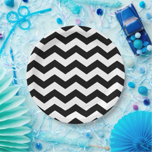Zigzag Chevron Black en White Papieren Bordje (Feest)