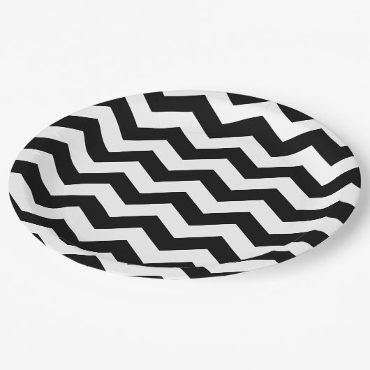 Zigzag Chevron Black en White Papieren Bordje (Gekanteld)