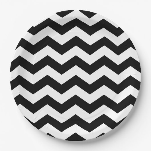 Zigzag Chevron Black en White Papieren Bordje (Voorkant)