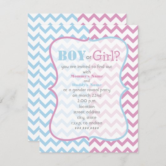 Zigzag Chevron Geslachtsfeest Uitnodiging (Voorkant / Achterkant)