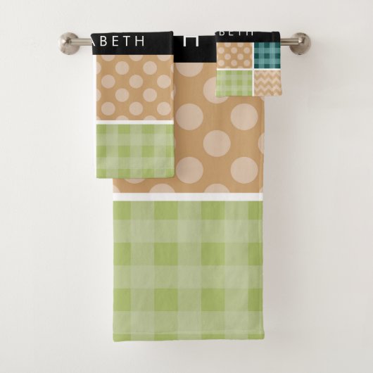 zigzag, Chevron, Gingham, Polka dots, Jouw naam Bad Handdoek (Insitu)