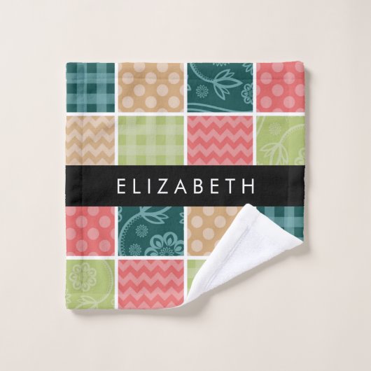 zigzag, Chevron, Gingham, Polka dots, Jouw naam Bad Handdoek (Wasdoekje)