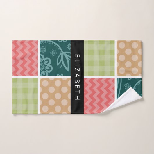 zigzag, Chevron, Gingham, Polka dots, Jouw naam Bad Handdoek (Handdoek)