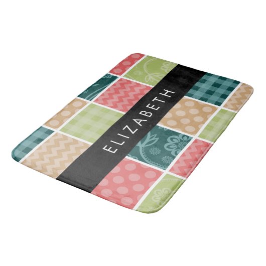 zigzag, Chevron, Gingham, Polka dots, Jouw naam Badmat (Gekanteld)