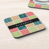 zigzag, Chevron, Gingham, Polka dots, Jouw naam Bier Onderzetter (Linkerzijde)