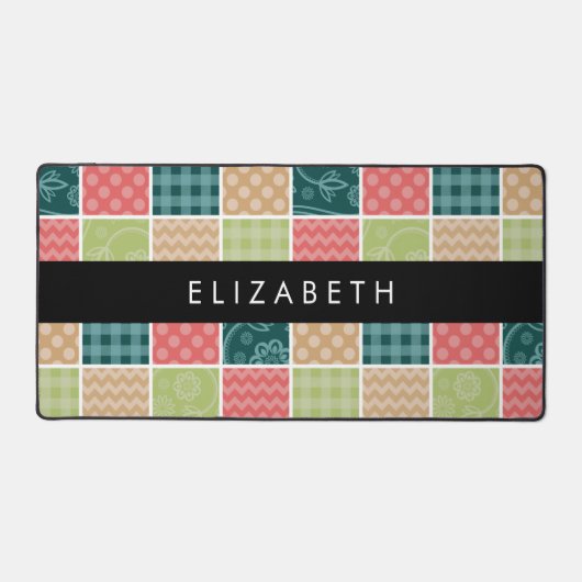 zigzag, Chevron, Gingham, Polka dots, Jouw naam Bureaumat (Voorkant)