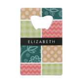zigzag, Chevron, Gingham, Polka dots, Jouw naam Creditkaart Flessenopener (Voorkant)