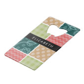 zigzag, Chevron, Gingham, Polka dots, Jouw naam Creditkaart Flessenopener (Voorkant Gekanteld)