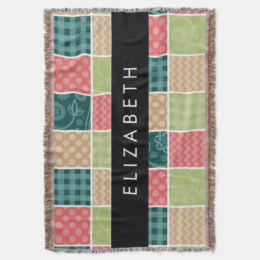 zigzag, Chevron, Gingham, Polka dots, Jouw naam Deken (Voorkant Verticaal)