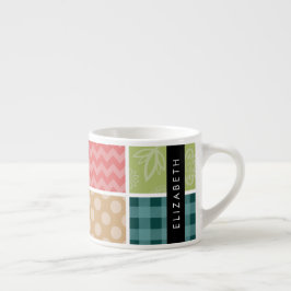 zigzag, Chevron, Gingham, Polka dots, Jouw naam Espresso Kop