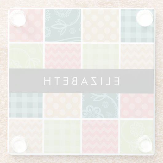 zigzag, Chevron, Gingham, Polka dots, Jouw naam Glazen Onderzetter (Achterkant)