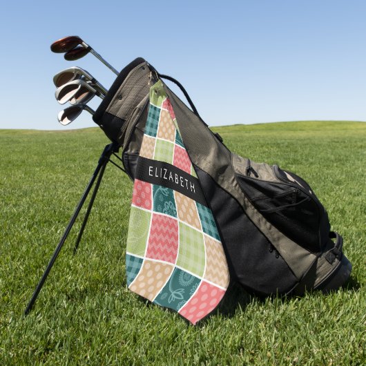 zigzag, Chevron, Gingham, Polka dots, Jouw naam Golfhanddoek (Groen)