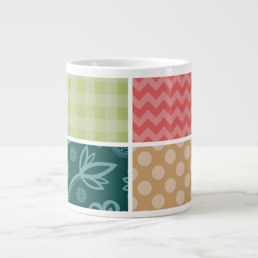 zigzag, Chevron, Gingham, Polka dots, Jouw naam Grote Koffiekop (Voorkant)