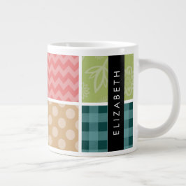 zigzag, Chevron, Gingham, Polka dots, Jouw naam Grote Koffiekop