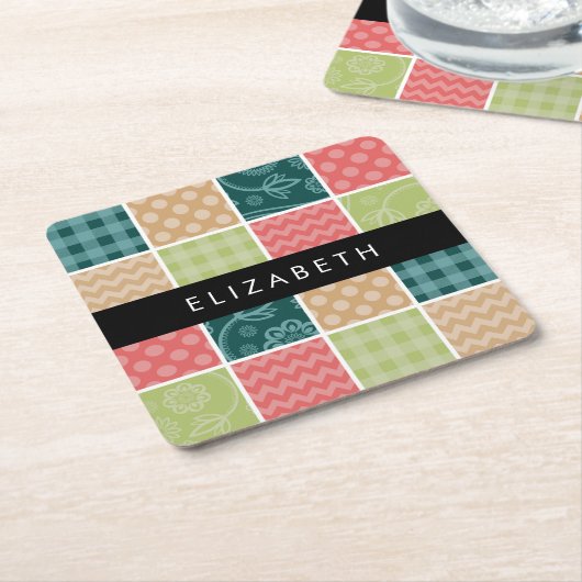 zigzag, Chevron, Gingham, Polka dots, Jouw naam Kartonnen Onderzetters (Schuin)