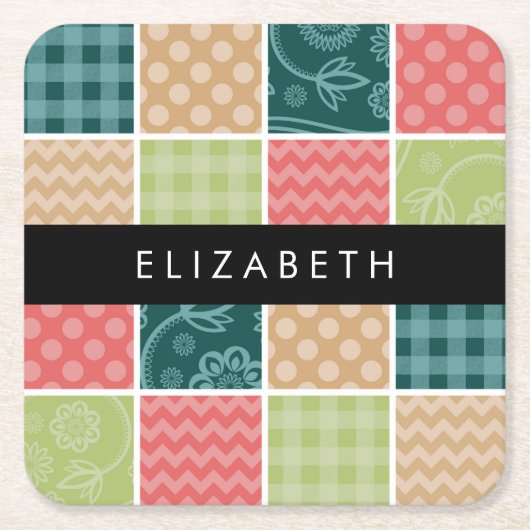 zigzag, Chevron, Gingham, Polka dots, Jouw naam Kartonnen Onderzetters (Voorkant)
