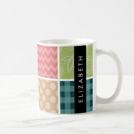 zigzag, Chevron, Gingham, Polka dots, Jouw naam Koffiemok