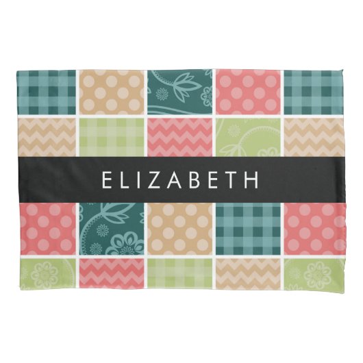 zigzag, Chevron, Gingham, Polka dots, Jouw naam Kussensloop (Voorkant)