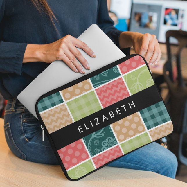 zigzag, Chevron, Gingham, Polka dots, Jouw naam Laptop Sleeve (Creator heeft geüpload)